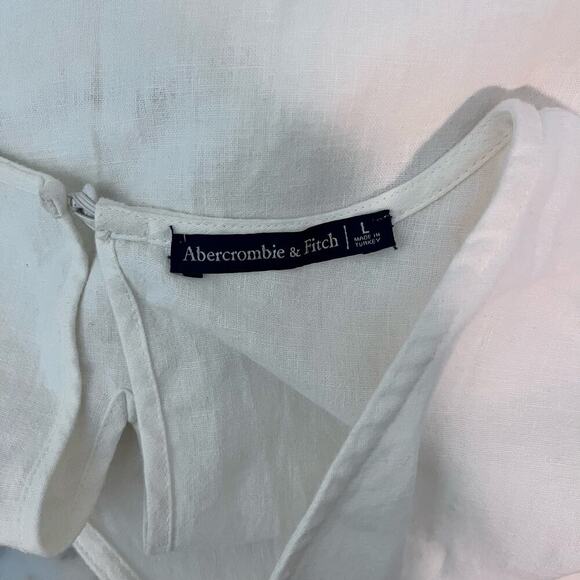 A&F Abercrombie and Fitch Short Sleeve Linen Blend Jumpsuit Butter Yellow Large - Picture 5 of 9